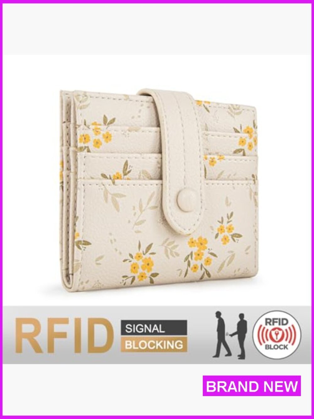 Floral Vegan Leather Bifold Wallet RFID Protected Slim Minimalist Chic - Picture 5 of 6